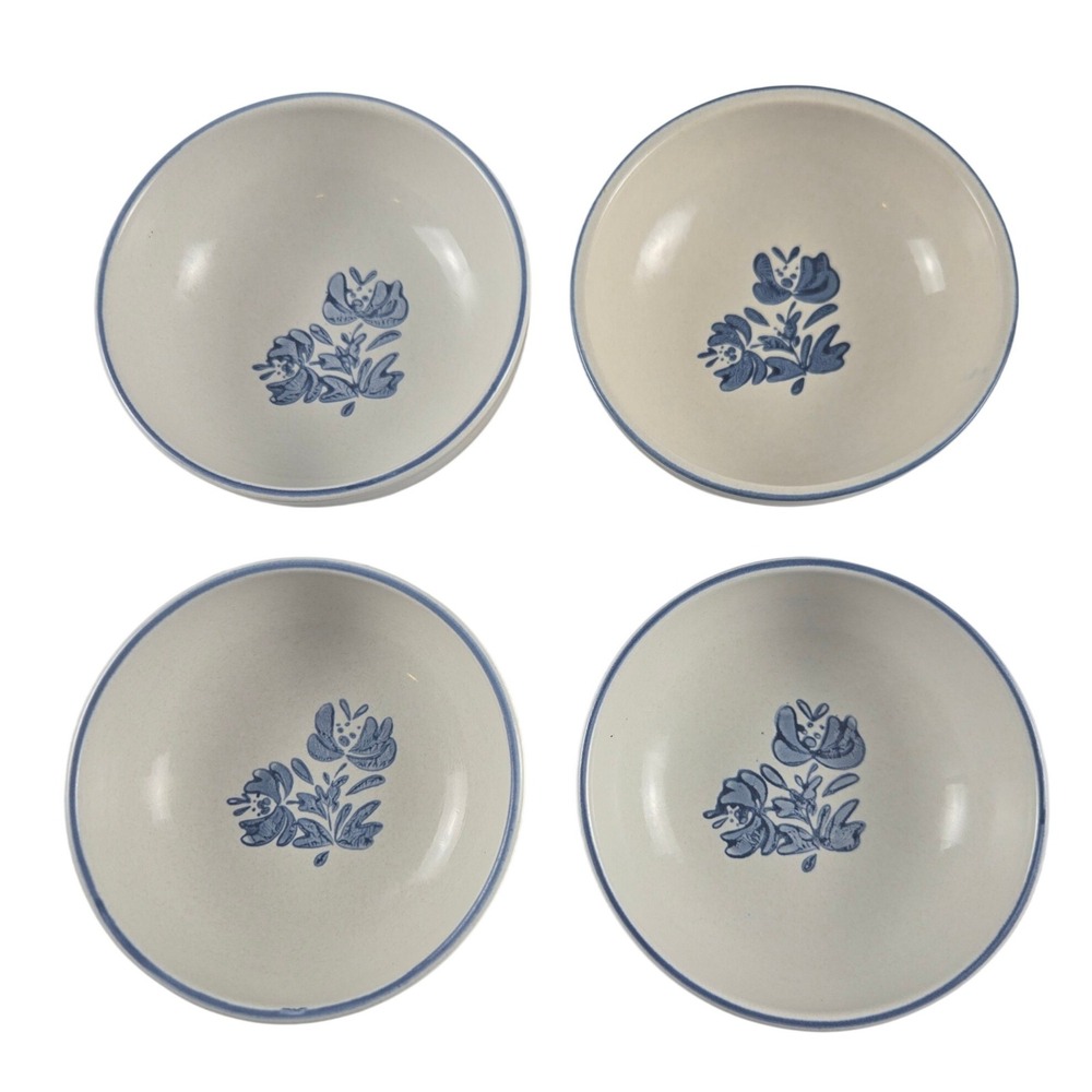 Vintage Pfaltzgraff Yorktowne Fruit Dessert Bowls Set of 4 Blue Floral USA